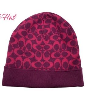 COACH Signature Logo Wool Knit Scarf and Beanie in Hot Pink ~ F86019 ~ F86024